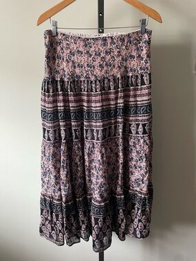 Chaps 100% Cotton Tiered Maxi Skirt Boho Paisley Floral Geometric Medium